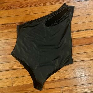 SHEIB Black Faux Leather One Shoulder Bodysuit Size 3X